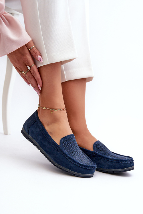 Navy Blue Women's Suede Moccasins S.Barski LR755
