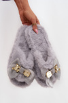 Furry Women's Slippers With Bow And Gold Embellishment Gray Nolara