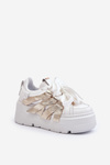 White-Gold Chunky Platform Sneakers Zazoo 2F-7033