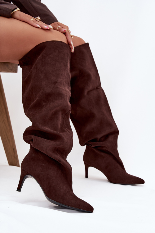 Women's High Heel Ankle Boots Slip-On Chocolate Mavilla