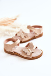 Children's Leather Sandals Butterflies Beige Rolly