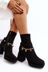 Women's Black Ankle Boots with Chain Detail Tiselo
