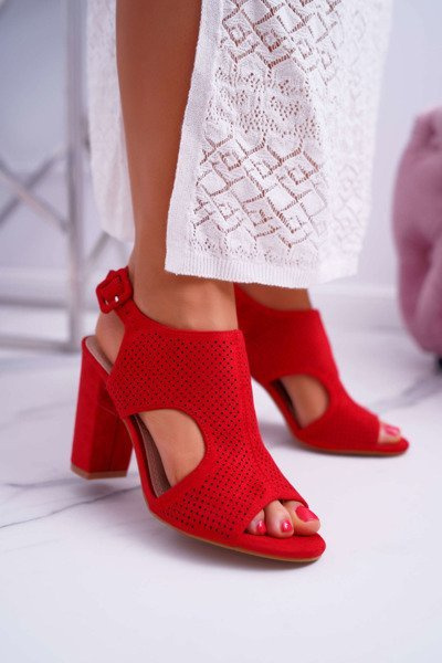 Women's Stiletto Sandals Openwork Suede Red HiBaby
