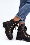 Women's Leather Lace-Up Hiking Boots Zazoo K01 Black