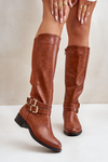 Women's Knee High Boots With Flat Heel And Buckles Camel Lotina