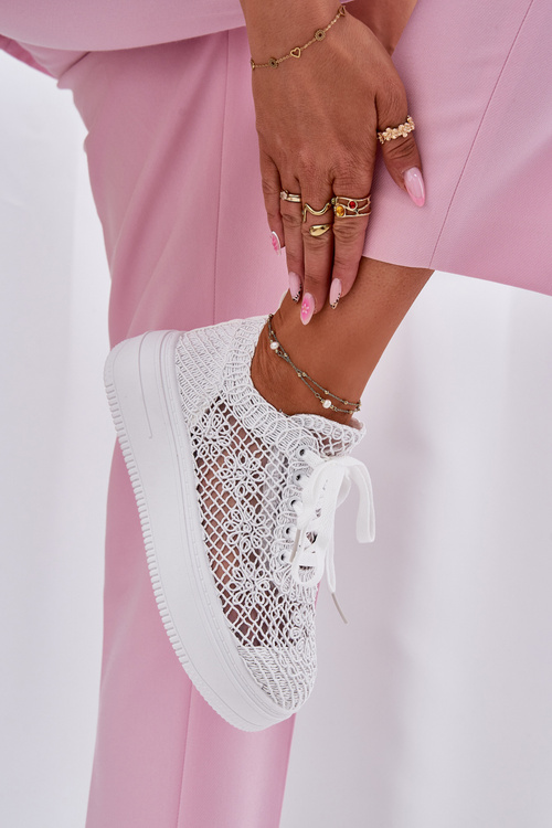 Women's Platform Sneakers With Crochet Upper White Mirietto