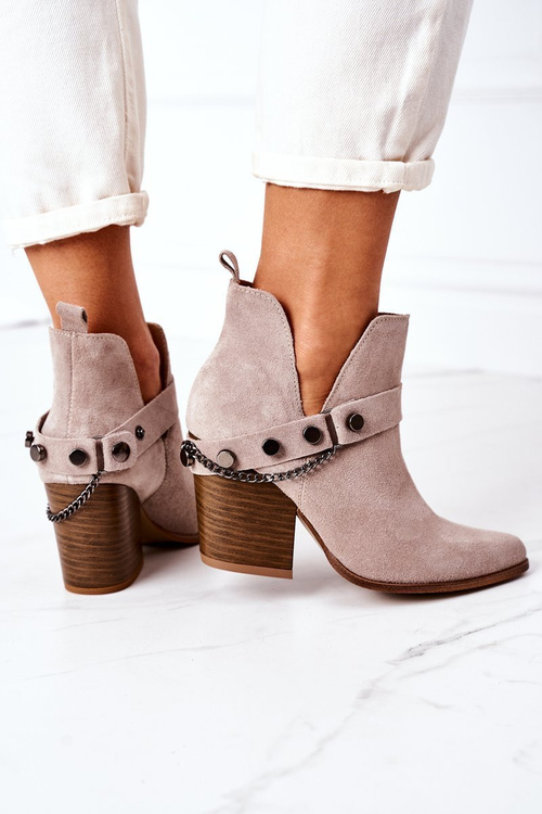 Suede Boots On A Block Heel Lewski Shoes 2880 Cappuccino