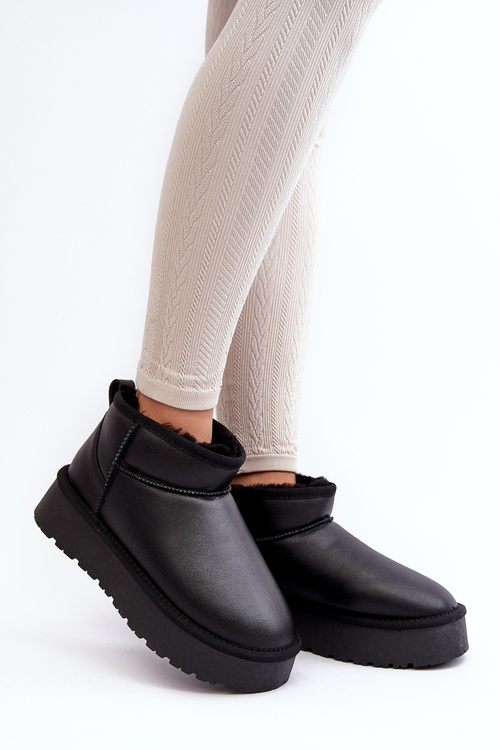 Women's Leather Snow Boots On Platform Black Loreley