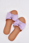Ladies Flat Heeled Slippers With Tulle Bow Purple Tanira