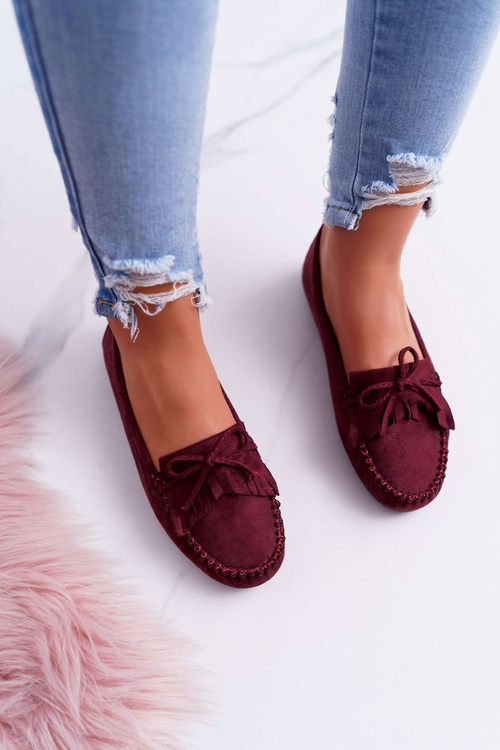 Women's Suede Moccasins Maroon Espanto