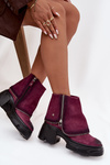 Leather Women's Ankle Boots With Turned Cuff Maciejka 07145-23 Bordeaux