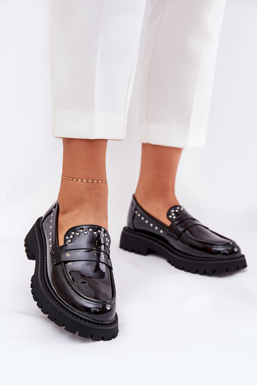 Ladies Patent Moccasins With Decoration Black Nallae