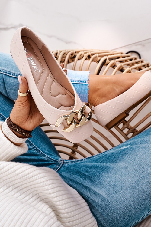 Elegant Quilted Ballerina With Chain Beige Coco