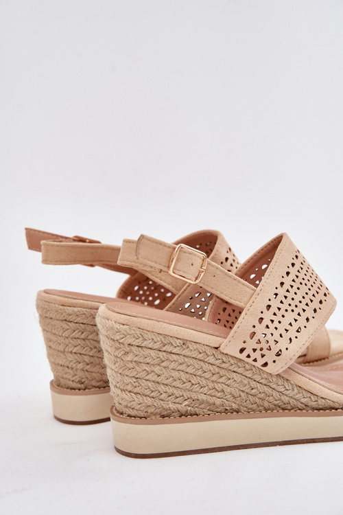 Ażurowe Damskie Sandały Na Koturnie Z Plecionką Beżowe Zolira
