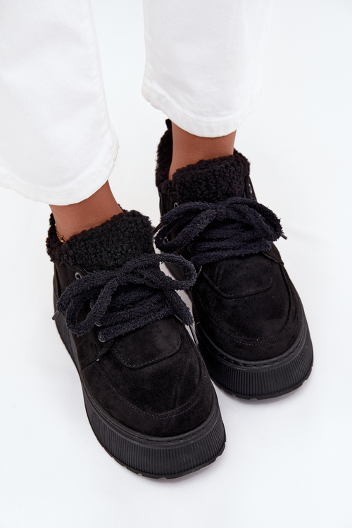 Women's Snow Boots On Platform With Sheepskin Lining Sheep Type Black Luma