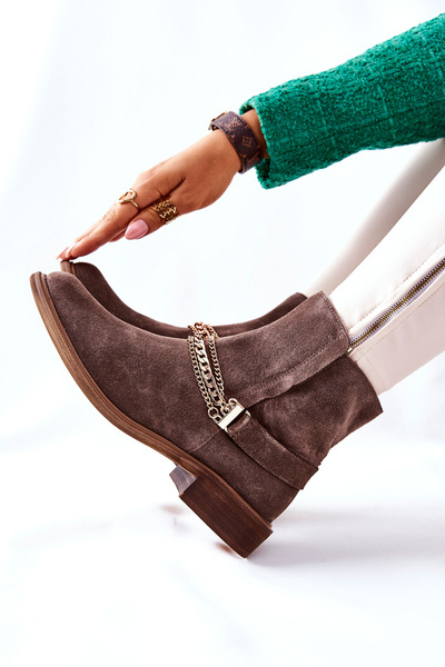 Women's Suede Booties Nicole Leather Brown Dome