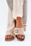 Women Sandals On Platform With Buckle And Studs Beige Nusithia