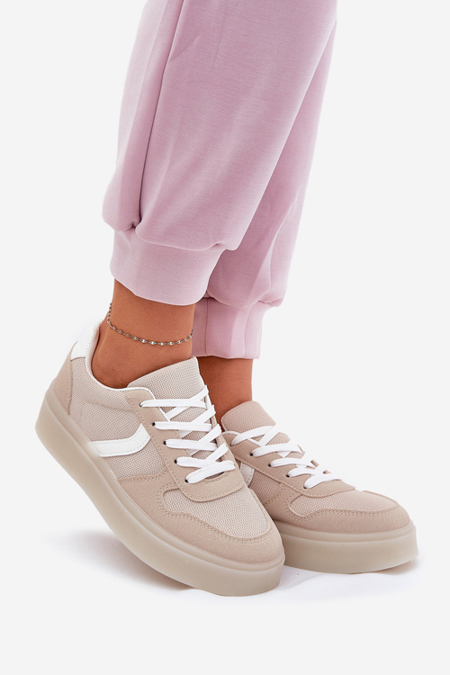 Sneakersy Damskie Niskie Na Platformie Beżowe Telmira