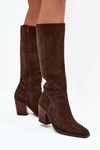 Suede Knee High Boots With Zip Chocolate Lissara