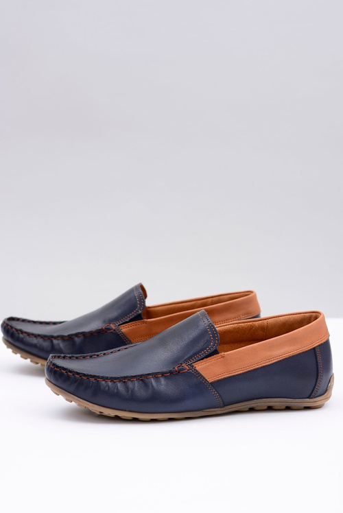 Neex | Navy blue Leather Men's slip-on Pardon moccasins