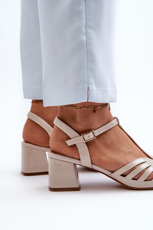 Beige Glossy Women's Sandals with Heels Sergio Leone SK880