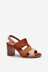 Women's sandals in faux suede on a block heel brown Qutima