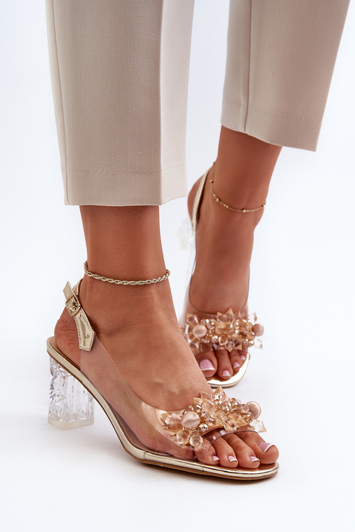 Transparent sandals on a stiletto with golden ornaments D&A MR38-D1