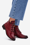Low insulated ankle boots with zipper and decoration burgundy Nevalia