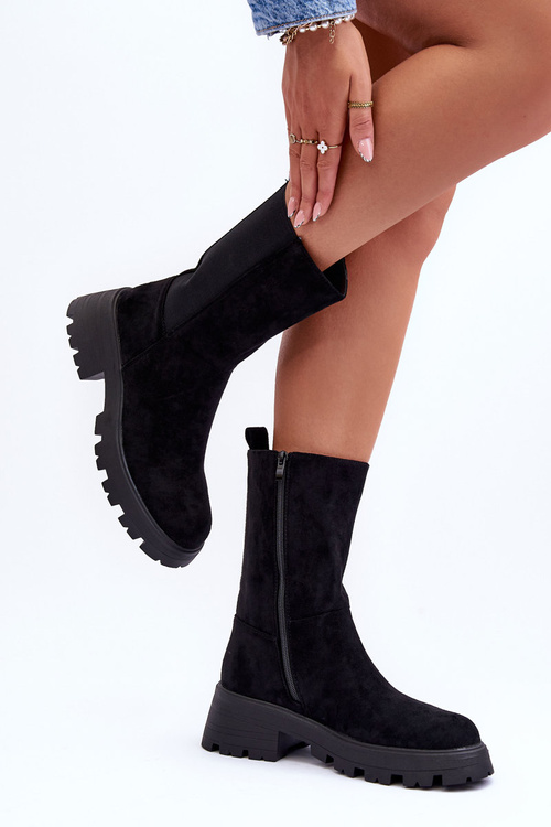 Women's Suede Boots Flat Heel Black Altandros