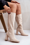 Knee High Heeled Boots Light Beige Lannetea