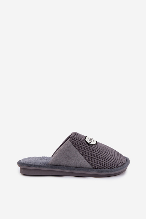 Men's slippers with embroidery gray Presine