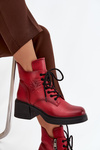 Women's Leather Ankle Boots with Block Heel Insulated Vinceza 39950 Red