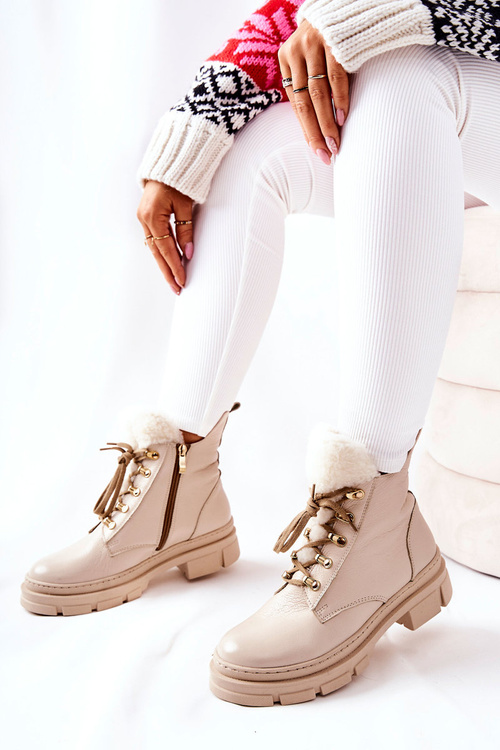 Leather Insulated Boots Beige Molissa