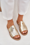 Elegant Leather Slippers On Flat Heel Zazoo 40423 Gold