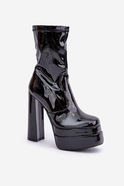 Lacquered Ankle Boots On Platform And High Heel Black Lotisha