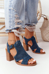 Openwork Sandals On A Block Heel Blue Hey Lover