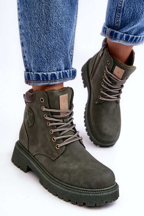 Leather Lined Fur-Trimmed Boots Dark Green Felizia