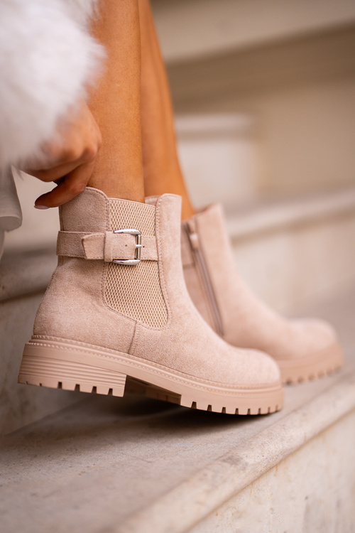 Warm ankle boots with zipper and buckle beige Kikiella