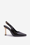 Lacquered High Heels With Open Heel And Pointed Toes Black Rivori