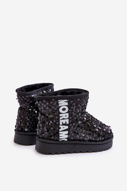 Children's Snow Boots Botki Ocieplane with Sequins Black Rebbica