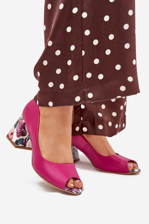 Leather pumps with decorative heel Fuchsia Lewski Shoes 2608/K