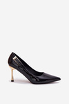 Lacquered Stiletto Heels With Golden Buckle Black Mivira