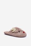 Christmas Slippers With Reindeer Design Furry Dark Beige Asielle