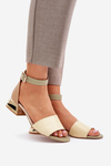 Leather sandals on gold heel beige Laura Messi 2143