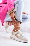 Women's Leather Sport Shoes On a Wedge Beige and White Larson