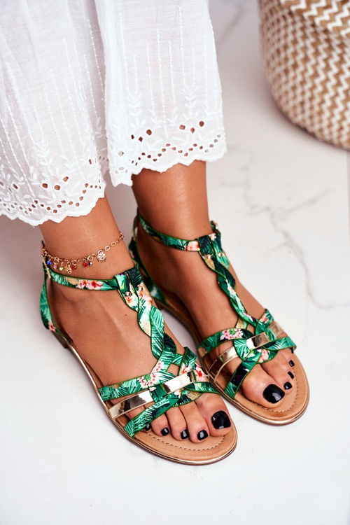 Elegant Sandals With Floral Pattern Green Brooke