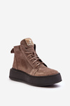 Women's Lace-Up Boots with Leather Embellishment Dark Beige Nicole 2833