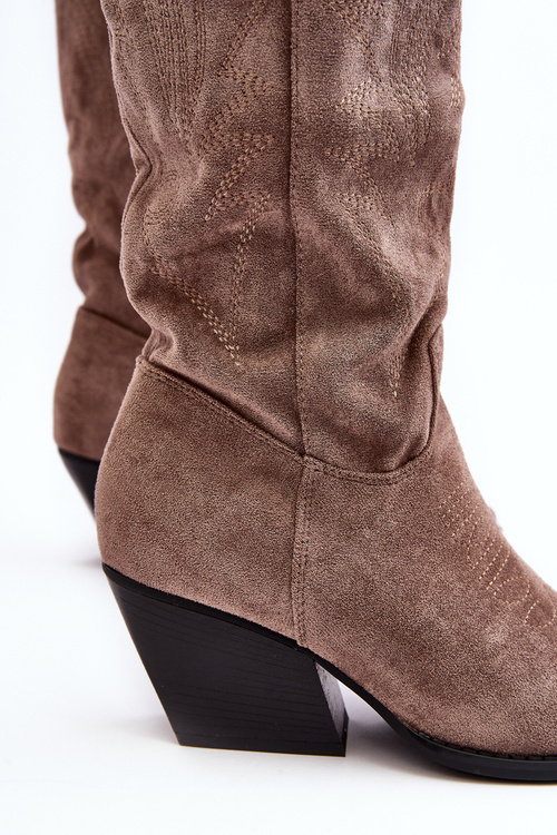 Kozaki Kowbojki Damskie Słupek Ciemnobeżowe Sloana WZ688-12