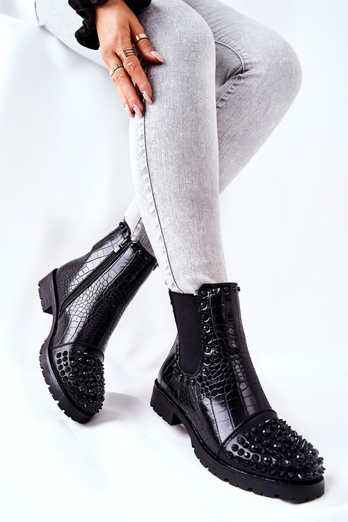 Boots With Rhinestones Black Monah