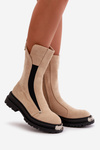 Suede Insulated Boots On Flat Heel Light Beige Palimra